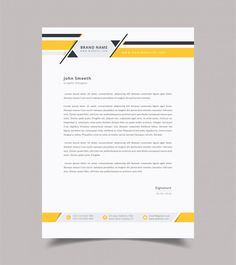 a letterhead with yellow and black lines on the bottom, and a white background