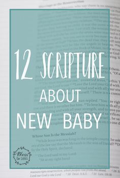 an open book with the title 12 scripture about new baby