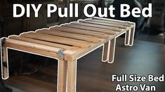 a bed frame made out of wood with the words diy pull out bed on it