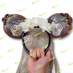 100% Authentic And Brand New Disney Parks Merchandise Soft Padded Ears With Portrait Of The Bride And Groom Embroidered Filigree Detailing At Top Covered In Clear Sequins Mesh Veil With Florets Purple Velour Headband Exterior Non-Slip Velour Interior Polyester 10 1/2'' X 17'' X 1 1/2'' Imported Haunted Mansion Constance, Ears Headband, Disney Ears, Disney Accessories, Haunted Mansion, Ear Headbands, Disney Parks, Bride And Groom, Mansion