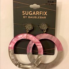 Pink & Gray Marbled Acrylic Drop Circle Hoops Earrings With A Silver Metallic Druzy Stone Accent. For Pierced Ears. 2.5"Lx2"W, Or 2"X2" Just The Hoops. New On Tag. Bundle Sale This Weekend 50% Off Bauble Bar Earrings, Disney Baubles, Bauble Bar, Baublebar Earrings, Hoops Silver, Mickey Mouse Earrings, Snowflake Earrings, Light Earrings, Tassel Drop Earrings