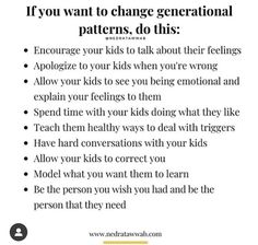 a poster with the words if you want to change generational patterns, do this