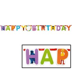 a happy birthday banner with the words happy birthday and an image of a cartoon character