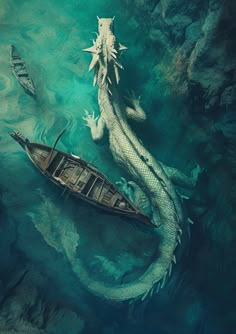 a dragon is floating in the water next to a boat