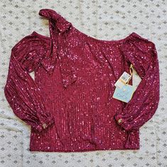 Cece Sequin Top Shoulder Bow Accent Bright Berry Pink Snap Button Sleeves Armpit Width Laid Flat 18" Length From Armpit Down 15.25 Sleeve Length From Armpit Down 17" Sz. S Nwt Msrp $89.00 Pink Sequin Top, Pink Sequin, Sequin Top, Dream Wardrobe, Snap Button, Berry, Hot Pink, Sequin, Womens Tops