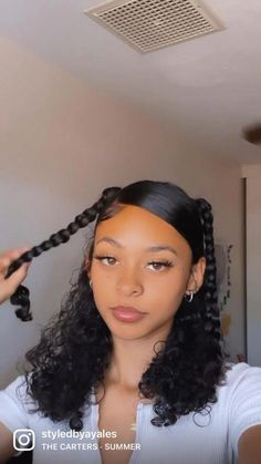 Side Part Pigtails Curly Hair, Cute Birthday Hairstyles For Curly Hair, Hairstyles For Picture Day Curly Hair, Curly Hairstyles Swoop, Hairstyles To Do On Mannequin Heads, Side Swoop Hairstyle Curly Hair, Side Part Space Buns, Hair System Women, Hairstyles For Black Women Curly Hair