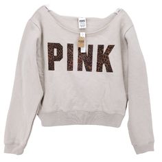 Christmas List Inspo, Aesthetic Wishlist, Pink Vs Sweater, Cool Sweatshirts, Cheetah Print Sweatshirt, Trendy Sweatshirts, Print Letters, Pink Outfits Victoria Secret, Sequin Hoodie