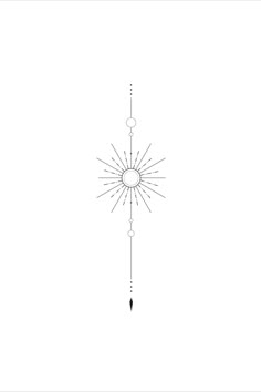 a black and white drawing of a starburst with an arrow in the middle