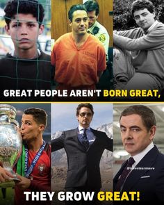 four different pictures with the same caption for each man in front of them, and one has an image of two soccer players