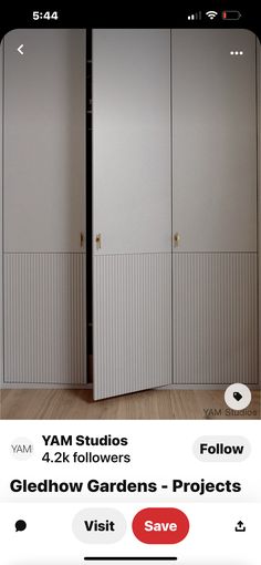 two white closets in the middle of a room