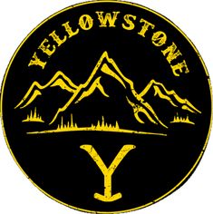 the yellow stone y logo on a black and yellow circle with mountains in the background