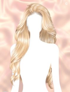 a white mannequin with long blonde hair in front of a pink and gold background