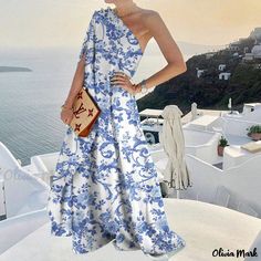 Olivia Mark - Elegant Monochrome Single Shoulder Maxi Dress with Fashionable Appeal Beach Wedding Guest, Stile Boho Chic, Beach Wedding Guest Dress, Chic Summer Style, Boho Chic Dress, Boho Summer Dresses, Chic Type, Floral Decoration, Summer Party Dress