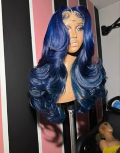 Royal Blue Side Part Wig, Lacefront Wig, Weave Ponytail Hairstyles, Creative Hair Color, Blue Wig