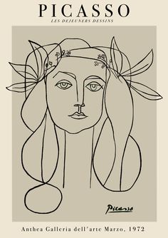 a black and white drawing of a woman's face with leaves on her head