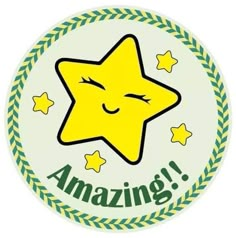 a yellow star with the words amazing on it's face and stars around it