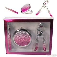 Find Macy's Ombre Pink Rhinestone Tool Set Trio Tweezers Eyelash Curler Mirror on eBay in the category Health & Beauty>Makeup>Makeup Tools & Accessories>Eyelash Tools. Y2k Makeup, Ombre Pink, Eyelash Tools, Eyelash Curler, Pink Ombre, Pink Rhinestones, Pink Princess, Makeup Makeup, Compact Mirror