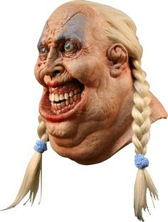 a creepy mask with braids on it's head