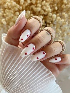 Milky Nails, Red Nail, Stick On Nails, Nail Arts, Valentine's Day Nails, Valentines Nails