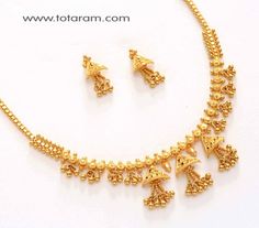 22K Gold Necklace & Earrings Set - 235-GS104 in 19.000 Grams Gold Jewelry Design, Indian Gold Necklace Designs, Indian Gold Jewelry, 22k Gold Necklace, Temple Jewelry Necklace, 22k Gold Jewelry, Gold Jewelry Simple Necklace, Gold Mangalsutra Designs, Gold Necklace Indian Bridal Jewelry