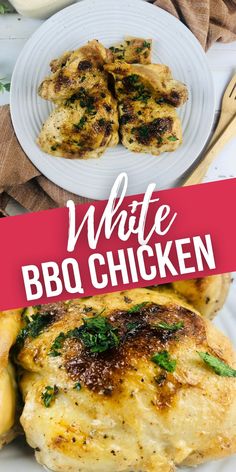 white bbq chicken on a plate with the title overlay