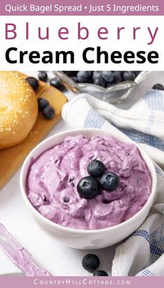 blueberry cream cheese in a white bowl