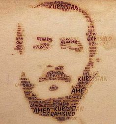 a face made out of words in the shape of a man's head and beard