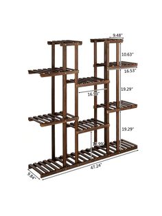 a wooden shelf is shown with measurements for the top and bottom shelves on each side