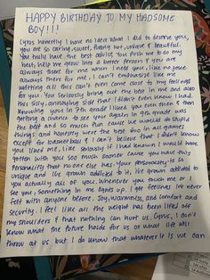 a handwritten birthday letter to my husband