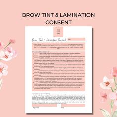 "This brow tint and brow lamination consent form is just what you need if you are offering this service together! The first paragraph of this consent contains a patch test for the client to consent to you performing the brow tint and brow lamination service with or without a patch test by you or your company. The rest of this consent form informs the client of potential risks, complications, and contraindications of receiving the brow tint and lamination service. The last paragraph on this form is a liability waiver statement and a signature block for your client.  THIS EDITABLE TEMPLATE INCLUDES: Brow Tint & Lamination Consent Form (1 page) WHAT YOU DOWNLOAD AFTER PURCHASE: Instructions with a link to the Brow Tint & Lamination Form Template (1 Page) in Canva. ABOUT THIS PRODUCT: 100% DIY Brow Lamination Products, Brow Lamination And Tint After Care, Brow Tint Aftercare, Eyebrow Tech, Brow Tint And Lamination, Insta Brows, What Is Brow Lamination