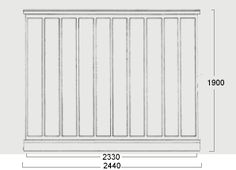 the size and measurements for a window with vertical slats on each side, including the height