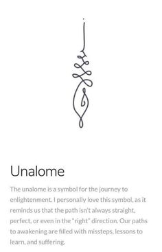 an iphone screen with the caption'unalome'on it, and a line drawing