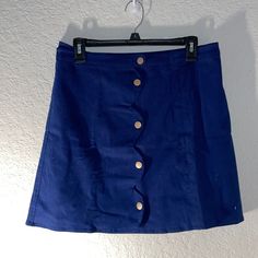 Blue Button Down Mini Skirt Really Cute And Easy To Style Stretchy Size Large Never Worn Blue Mini Skirt With Buttons, Blue Buttoned Mini Skirt, Denim Blue Button-up Cotton Skirt, Blue High-waist Cotton Mini Skirt, Blue Button-up Cotton Denim Skirt, Button Down Mini Skirt, Button Downs, Mini Skirt, Womens Skirt