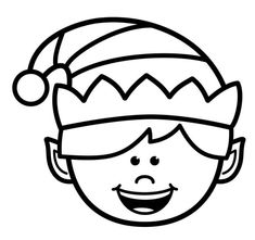 a black and white drawing of a boy wearing a santa hat with a smile on his face