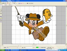 an animated cartoon character with a hat and cane in front of a computer screen shot