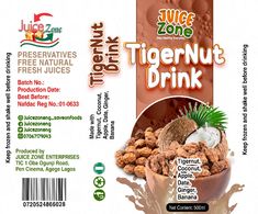 Label design graphic poster Tiger Nut Drink Label Design, Tigernut Drink Label Design, Zobo Drink Label Design, Natural Juice Packaging, Tigernut Drink, Zobo Drink, Hibiscus Drink, Tiger Nut, Banners Ideas