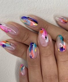 Patterned Gel Nails, Nail Inspiration Abstract, Festival Of The Arts Nails, Abstract Colorful Nails, Passionfruit Nails, Mexican Print Nails, Spring Summer Nails, Nails Inspiration Colorful, Abstract Gel Nails