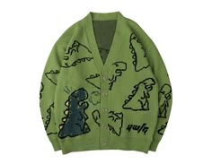 Cute Dinosaur Cardigan front view Cutesy Style, Men Knitted Sweater, Cloth Pieces, Swag Clothes, Oversize Cardigan, Sweater Streetwear, Dr Closet, Streetwear Tops, Patterned Cardigans