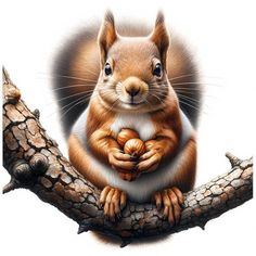 a painting of a squirrel sitting on a tree branch with its hands in it's heart