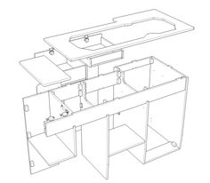 an outline drawing of a desk with drawers