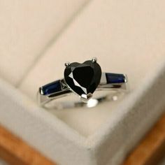 ad eBay - Find many great new & used options and get the best deals for 2Ct Heart Black Lab-Created Promise Engagement Ring 14K White Gold Plated at the best online prices at eBay! Free shipping for many products! Unorganized Aesthetic, Heart Cut Ring, Black Spinel Ring, Wooden Keychain, Spinel Ring, Rings And Necklaces, Ring Heart, Black Diamond Engagement, Black Ring