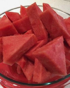 slices of watermelon in a glass bowl