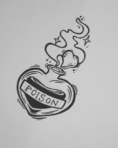 a black and white drawing of a perfume bottle with the word poison on it