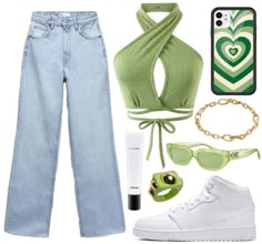 Shein Green Outfits, Cute Green Outfits Aesthetic, Outfits For Dr, Green Top Outfit Summer, Outfits On White Background, Shein Outfits Aesthetic, Aesthetic Green Outfits, Green Outfits Aesthetic