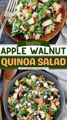 healthy apple walnut quinoa salad with spinach and feta cheese