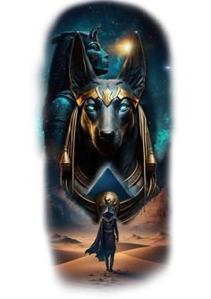 the egyptian god and his dog are depicted in this digital art painting by artist david vander