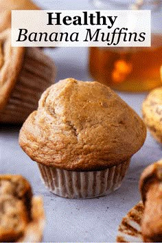 healthy banana muffins with text overlay