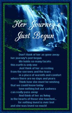 the poem for her journey's just begun is displayed in front of a blue background