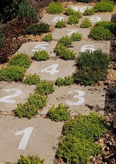 the numbers are written in white on cement