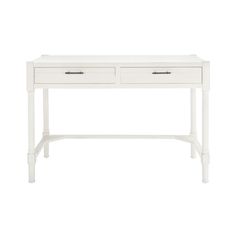 a white desk with two drawers on the top and one drawer at the bottom, in front of a white background